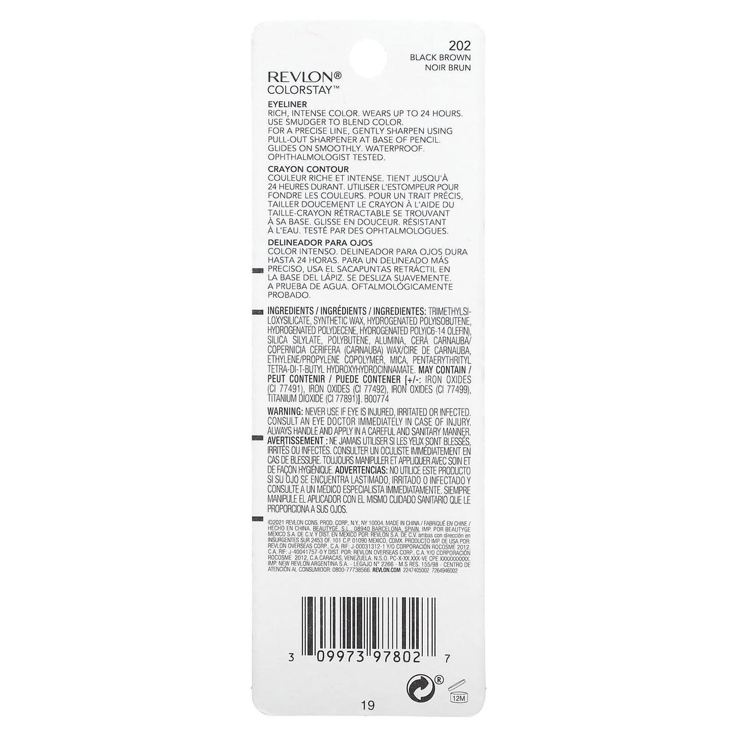 Revlon ColorStay Eyeliner Pencil – 201 Black noir (0.01 oz / 0.28 g)