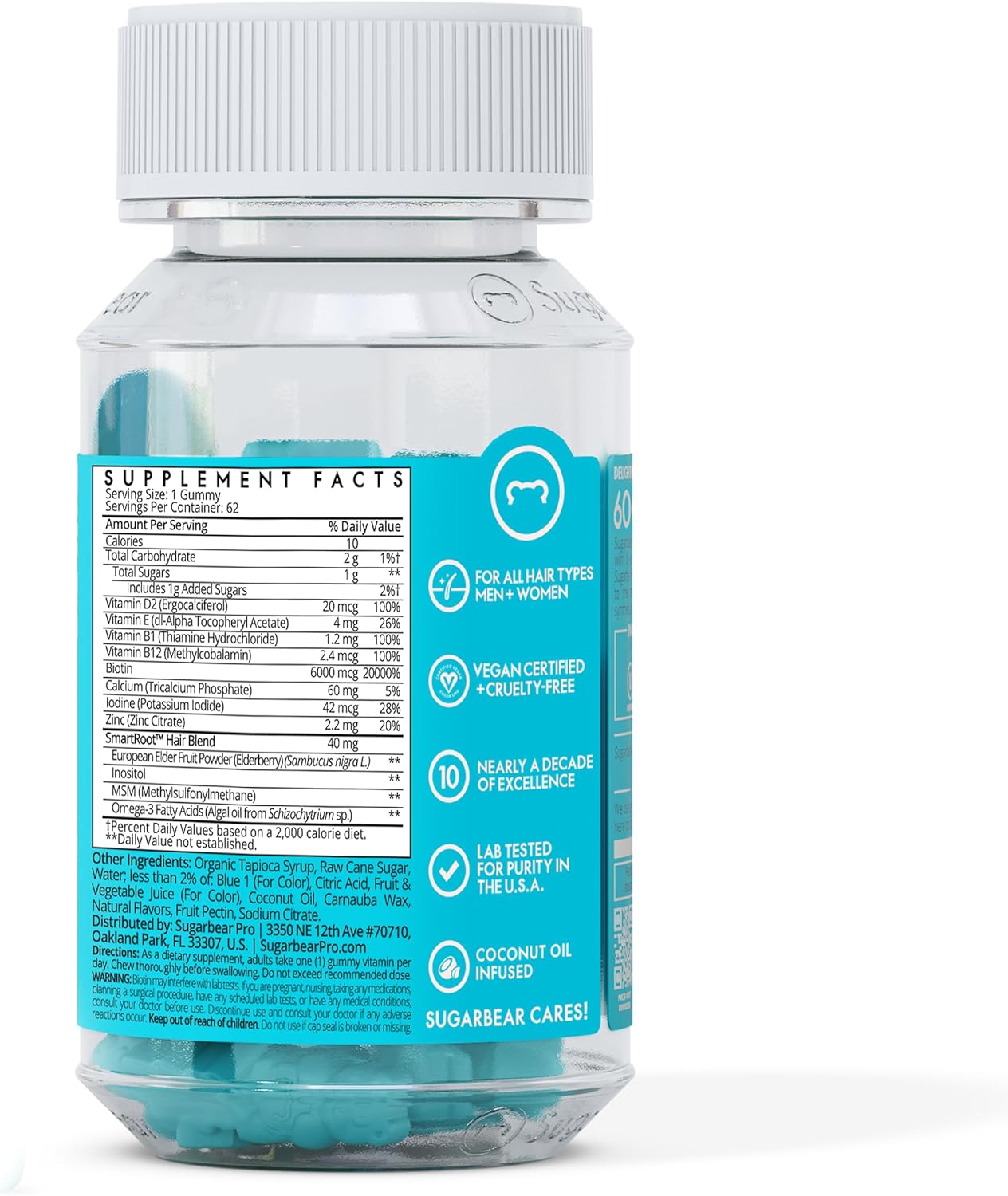 Sugar Bear Hair - Hair Vitamins, 60 Veggie Gummies, Prevents Loss of Hair