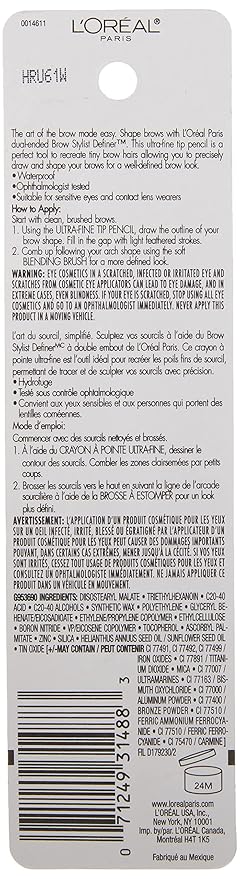 L'Oreal Paris Makeup Brow Stylist Definer Waterproof Eyebrow Pencil, Ultra-Fine