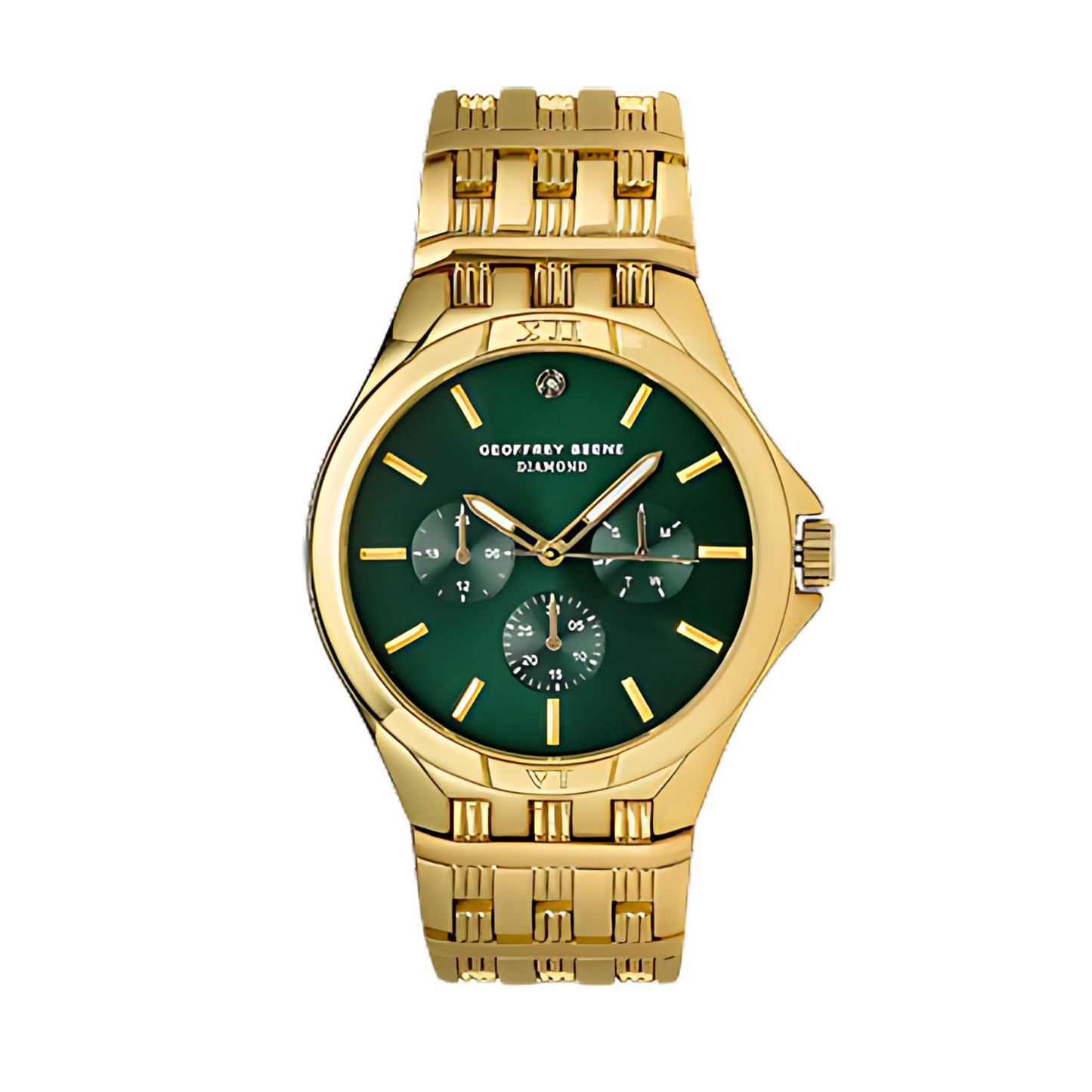 Geoffrey Beene | Men's Gold/Green Diamond Bracelet Watch-GBA0014GD