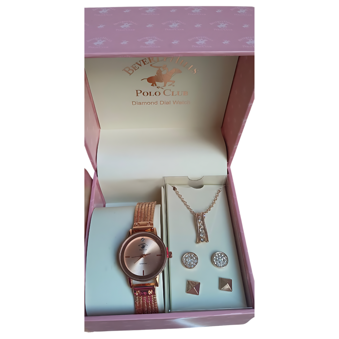 Beverly Hills | Polo"Club Ladies Watch & Necklace and Earring Set"Rose Gold