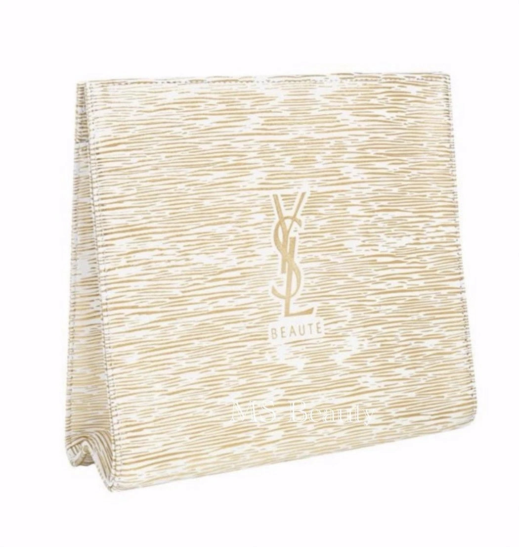 Yves Saint Laurent Beauté White & Gold Cosmetic Clutch Pouch