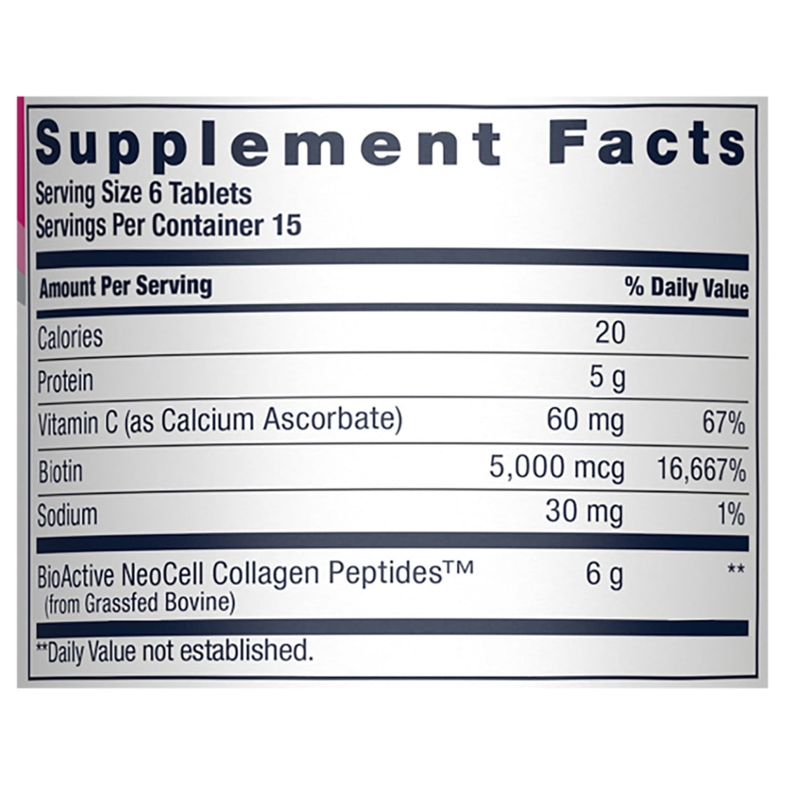 NeoCell Grassfed Collagen Peptides +Vitamin C & Biotin 6000mg 90 Tablets