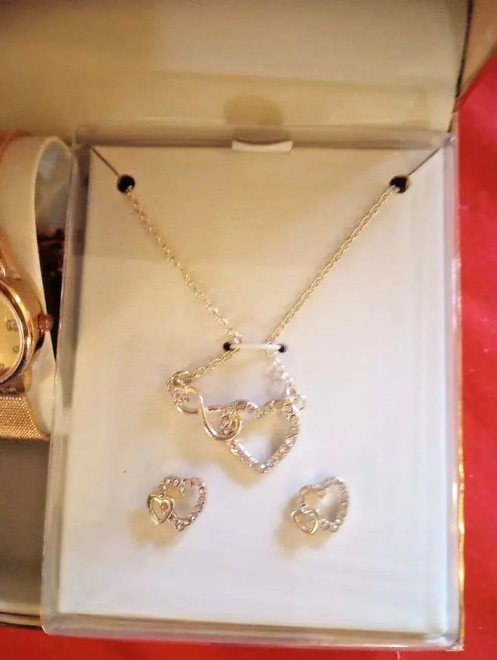 Beverly Hills |  Polo Club Ladies Watch with Necklace & Earring Set Rose Gold