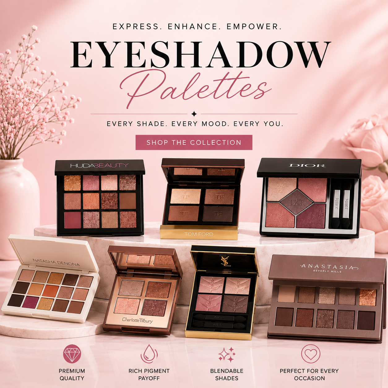 "Create stunning eye looks with our best Eye Shadow collection! Shop 100% original imported eyeshadow palettes and singles in Pakistan, featuring matte, shimmer, and glitter shades for every occasion."