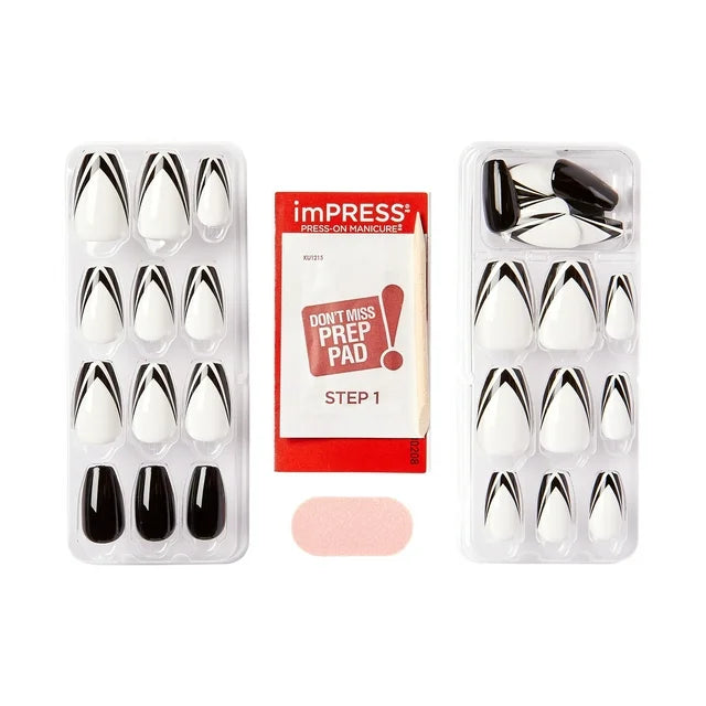 KISS | TOM BACHIK x imPRESS | Medium Coffin Press-On Nails, Black & White, 30 Pieces