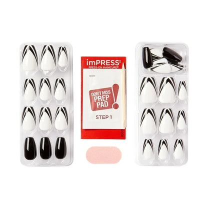 KISS | TOM BACHIK x imPRESS | Medium Coffin Press-On Nails, Black & White, 30 Pieces