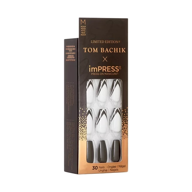 KISS | TOM BACHIK x imPRESS | Medium Coffin Press-On Nails, Black & White, 30 Pieces