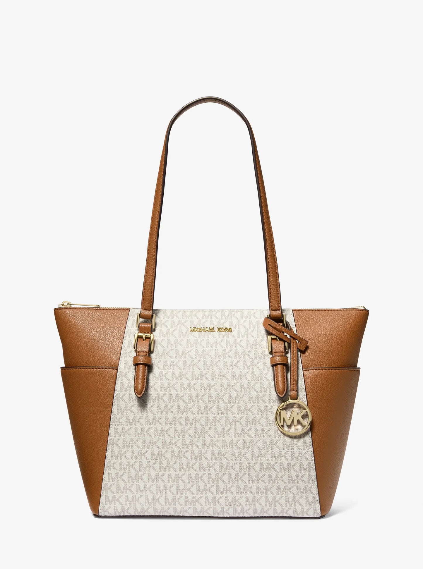Michael Kors Charlotte Large Top Zip Tote Vanilla Signature Shoulder Bag