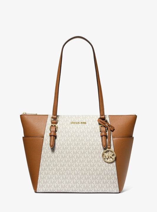 Michael Kors Charlotte Large Top Zip Tote Vanilla Signature Shoulder Bag