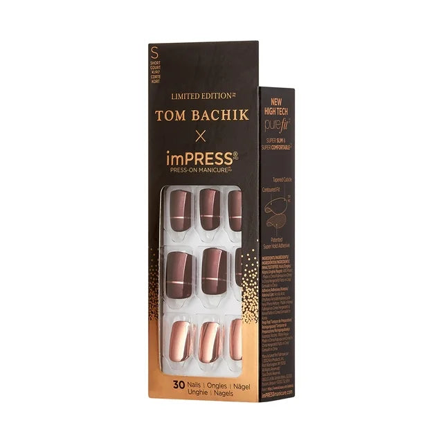 KISS | TOM BACHIK x imPRESS  | Short Square Press-On Nails, Red, 30 Pieces