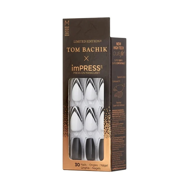 KISS | TOM BACHIK x imPRESS | Medium Coffin Press-On Nails, Black & White, 30 Pieces