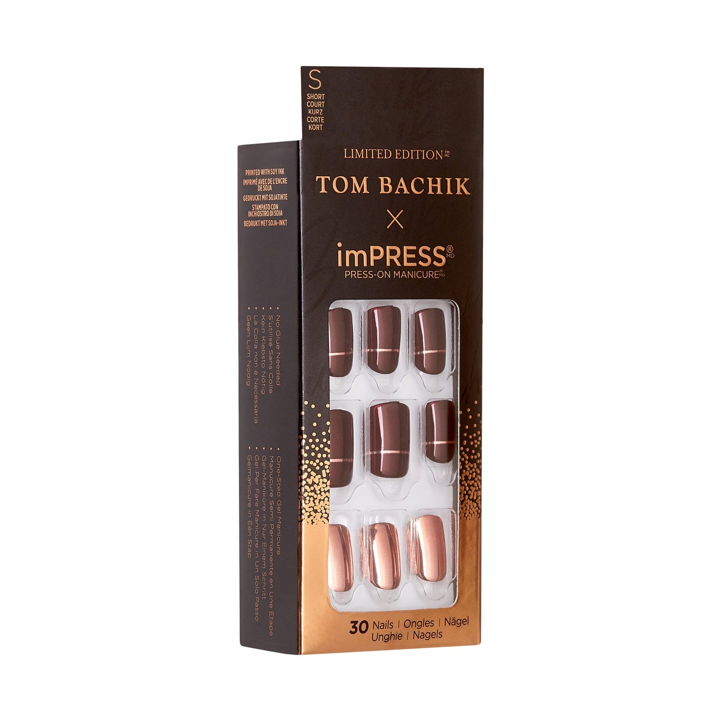 KISS | TOM BACHIK x imPRESS  | Short Square Press-On Nails, Red, 30 Pieces