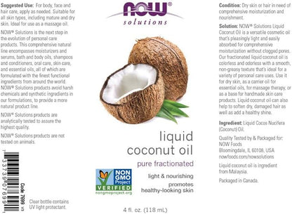 NOW Foods Solutions Liquid Coconut Oil – Light &amp; Nourishing, 4 fl oz (118 ml)