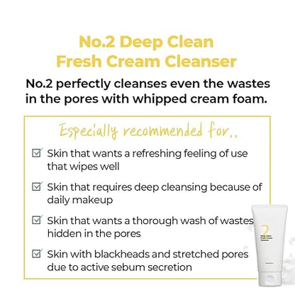 numbuzin No.2 Cleansing Foam | Deep Clean Fresh Cream Cleanser | Foam Cleanser
