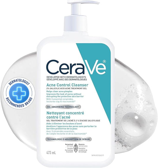 CeraVe Acne Control Cleanser | 2% Salicylic Acid Face Wash (Made in USA)