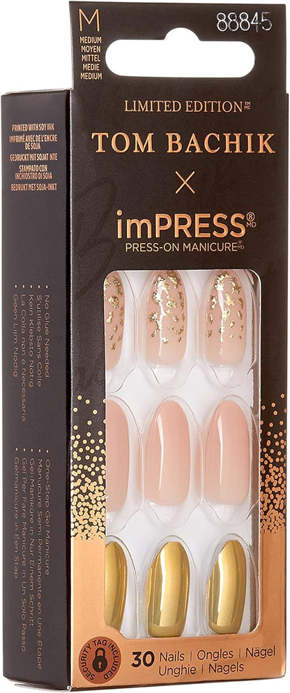 KISS | TOM BACHIK x imPRESS | Medium Almond Press-On Nails, Neutral, 30 Pieces
