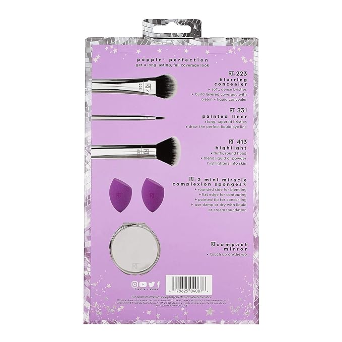 Real Techniques | Poppin Perfection Makeup Brush and Sponge Set, 5 Piece
