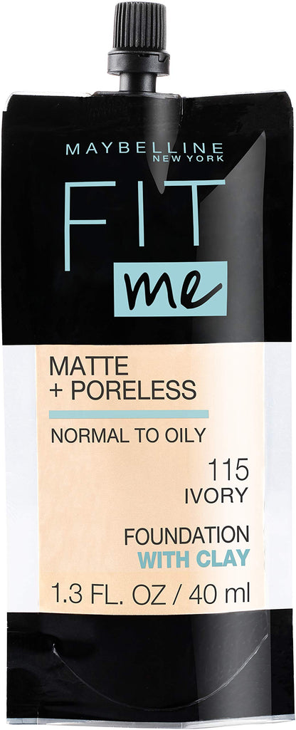 Maybelline New York Fit Me Matte + Poreless Liquid Foundation, Pouch Format