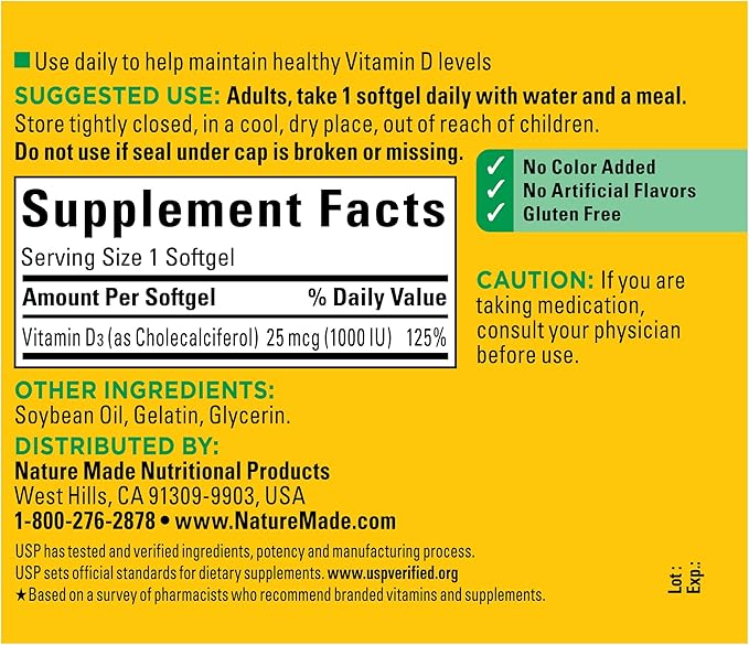 Nature Made-Vitamin D3 1000 IU (25 mcg), Vitamin D Supplement
