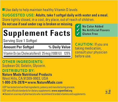 Nature Made-Vitamin D3 1000 IU (25 mcg), Vitamin D Supplement