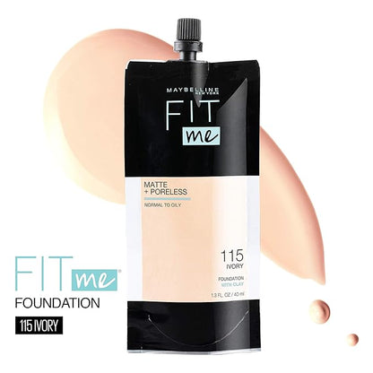 Maybelline New York Fit Me Matte + Poreless Liquid Foundation, Pouch Format