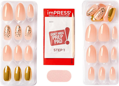 KISS | TOM BACHIK x imPRESS | Medium Almond Press-On Nails, Neutral, 30 Pieces