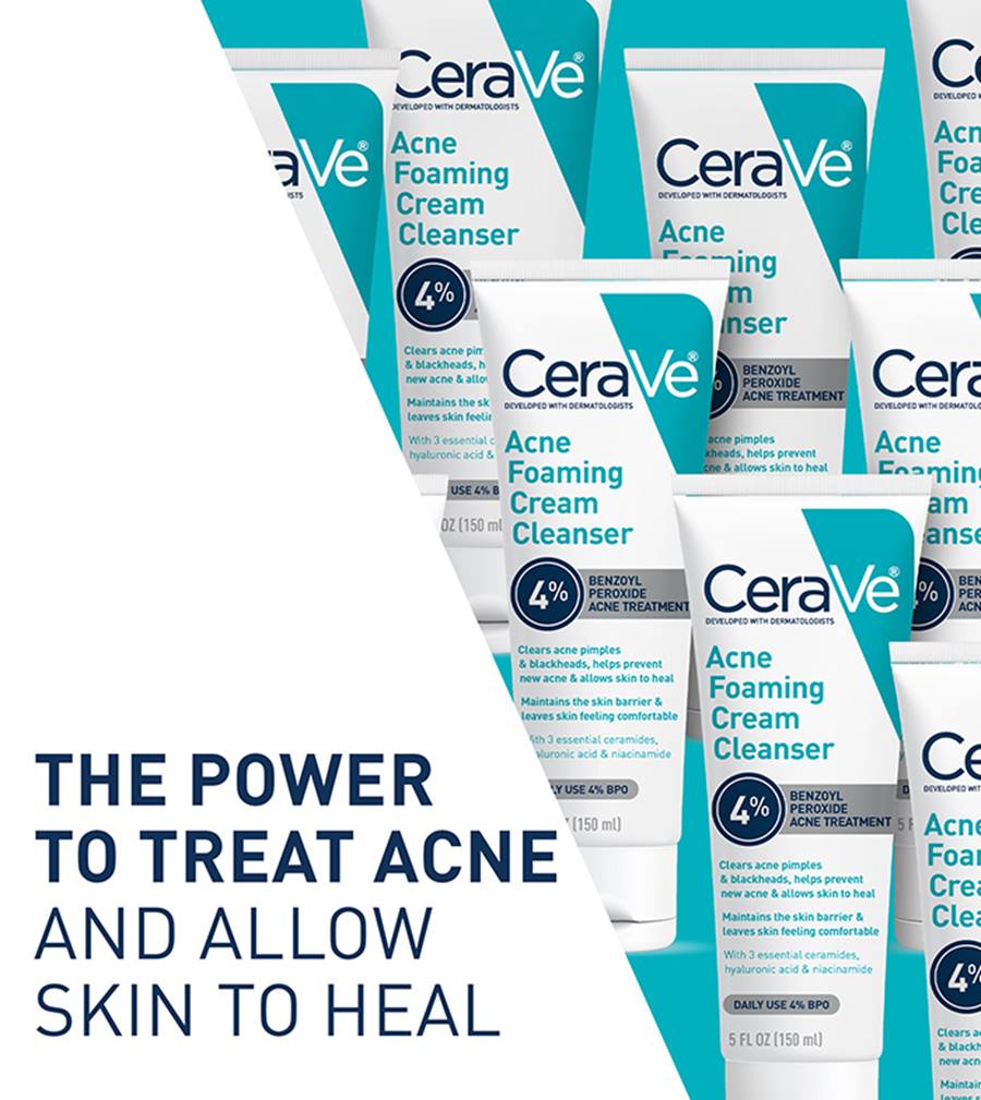 CeraVe Acne Foaming Cream Cleanser – 4% Benzoyl Peroxide