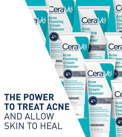 CeraVe Acne Foaming Cream Cleanser – 4% Benzoyl Peroxide