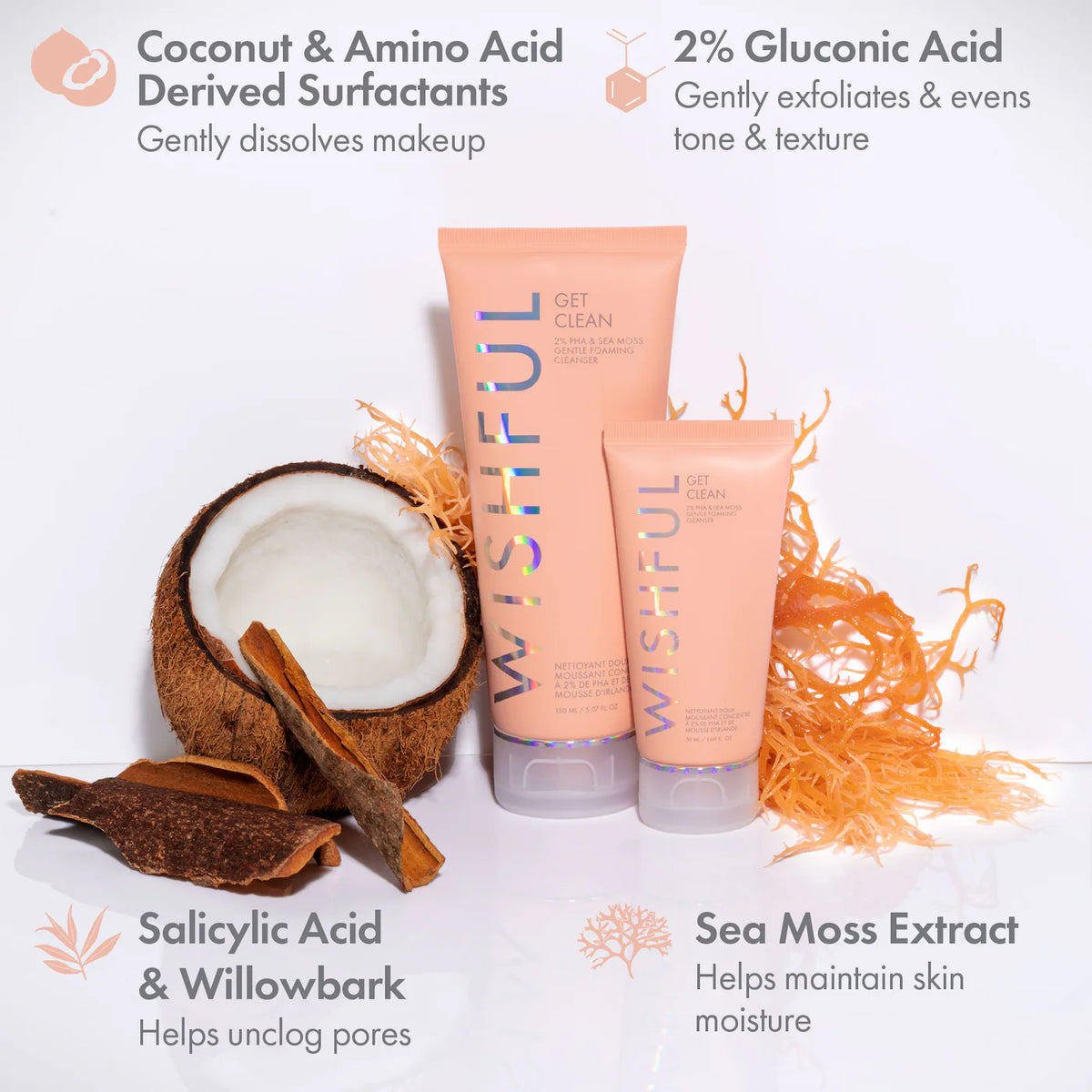 Huda Beauty Wishful Get Clean 2% PHA & Sea Moss Gentle Foaming Cleanser