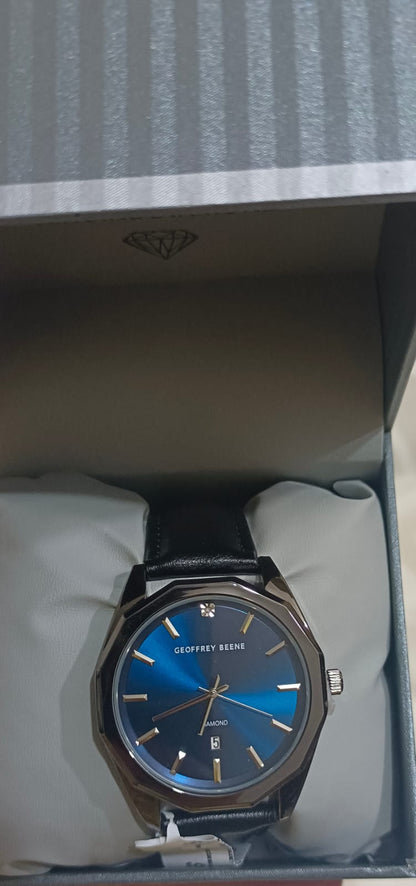 Geoffrey Beene | Blue Dial Diamond Octagon Strap Watch
