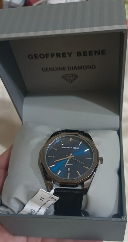 Geoffrey Beene | Blue Dial Diamond Octagon Strap Watch