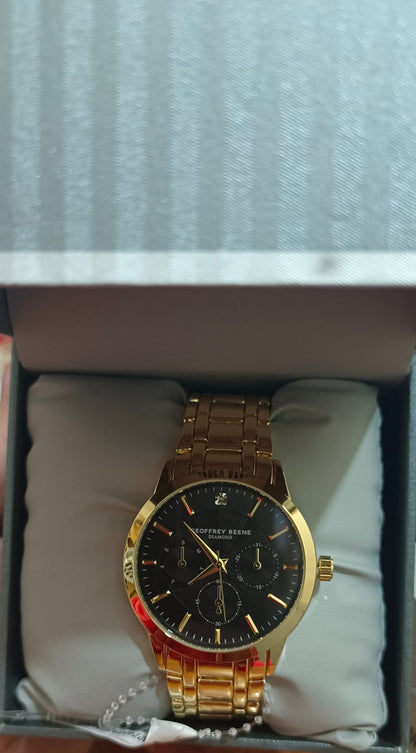 Geoffrey Beene | Men's Diamond Black Dial Bracelet Watch (GB8196GD) - Gold