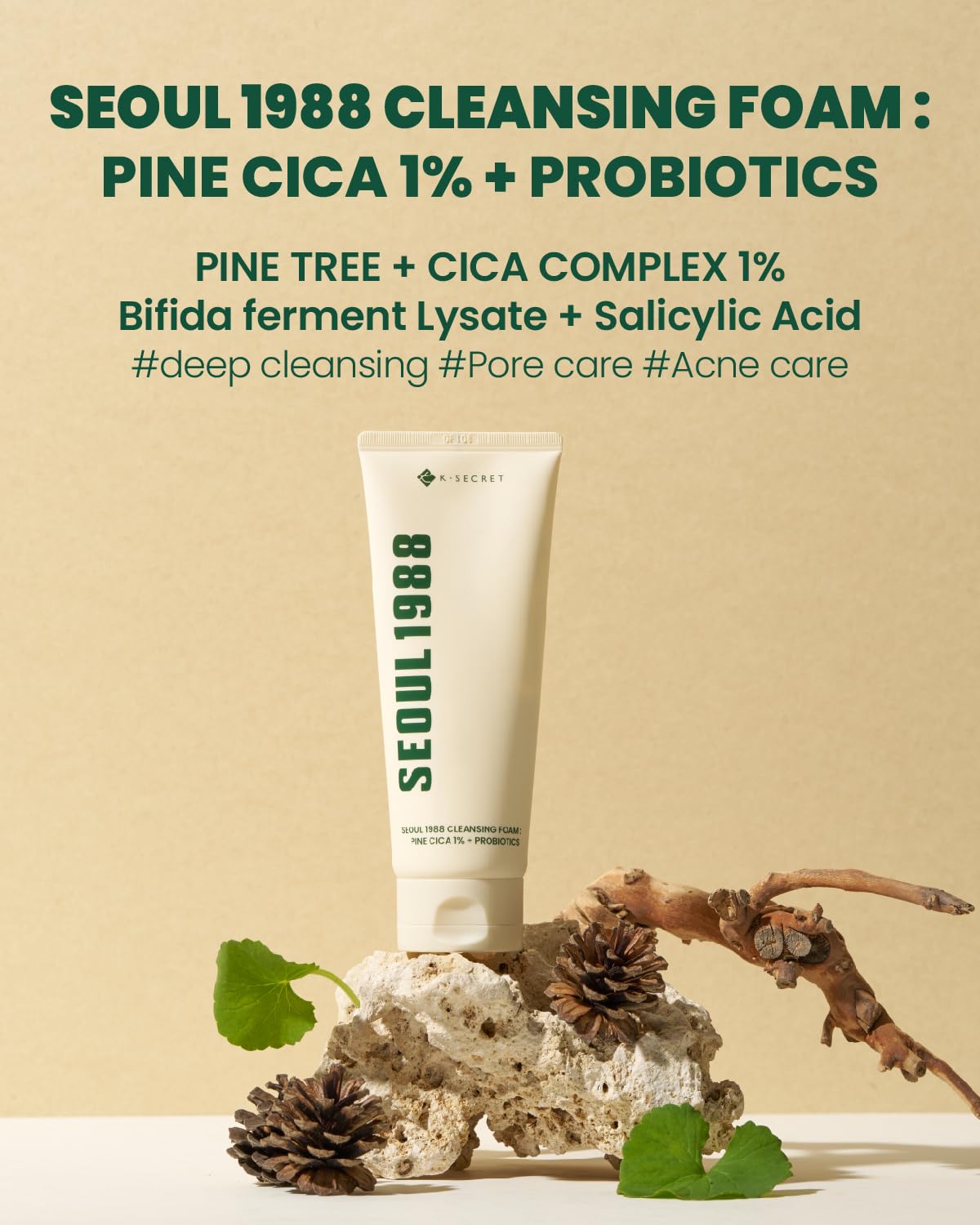 K-Secret Seoul 1988 Cleansing Foam: Pine Cica 1% + Probiotics