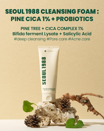 K-Secret Seoul 1988 Cleansing Foam: Pine Cica 1% + Probiotics