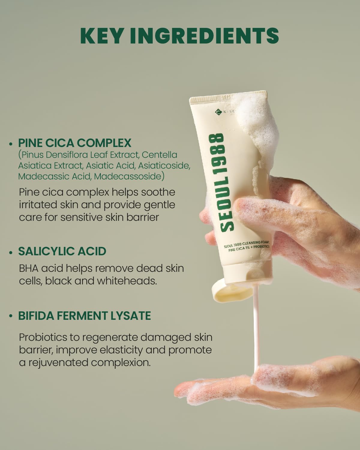 K-Secret Seoul 1988 Cleansing Foam: Pine Cica 1% + Probiotics