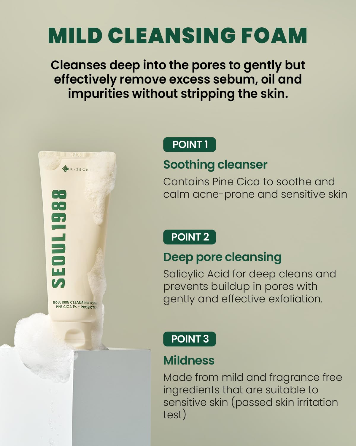 K-Secret Seoul 1988 Cleansing Foam: Pine Cica 1% + Probiotics