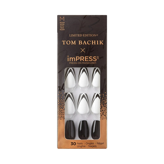 KISS | TOM BACHIK x imPRESS | Medium Coffin Press-On Nails, Black & White, 30 Pieces