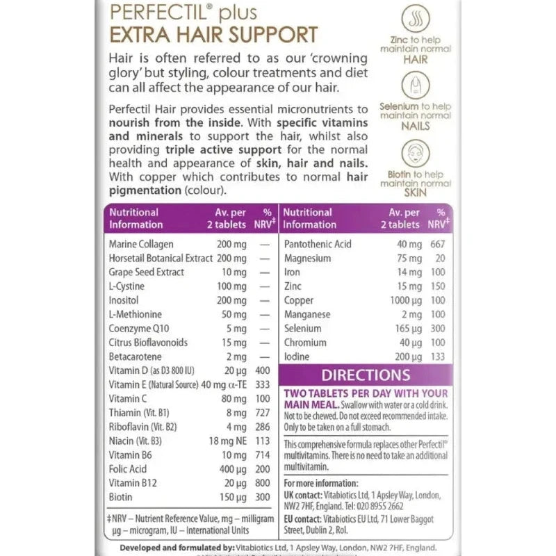 Perfectil Plus Hair Extra Support By Vitabiotics-60 tablets