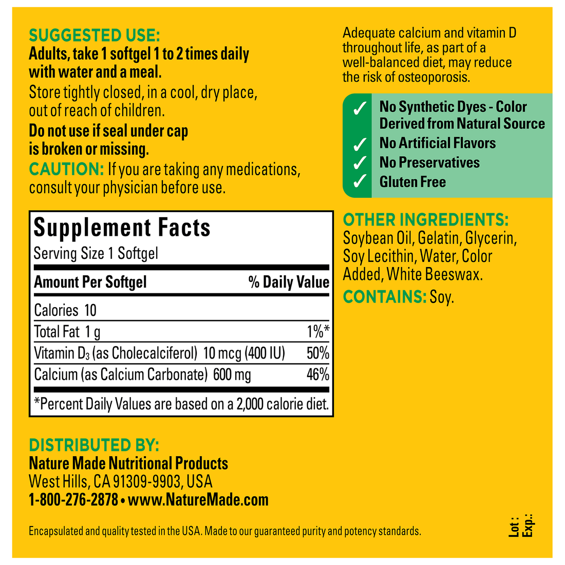 Nature Made-Calcium 600 mg with Vitamin D3 Tablets