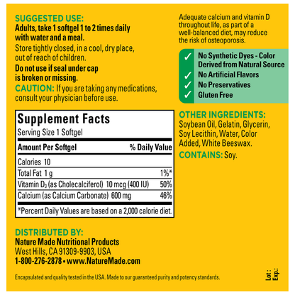 Nature Made-Calcium 600 mg with Vitamin D3 Tablets