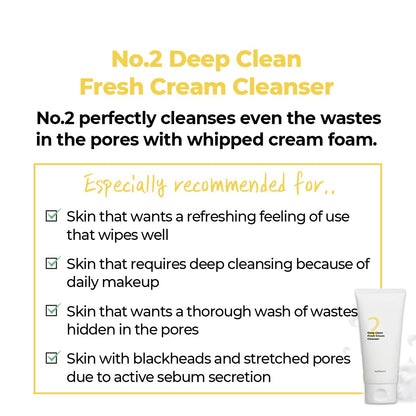 Numbuzin-No.2 Cleansing Foam-Deep Clean Fresh Cream Cleanser-4.05 fl. oz