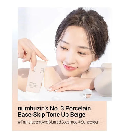 Numbuzin - No. 3 Porcelain Base-Skip Tone Up Beige-SPF50+ PA++++ 1.69 fl. oz.