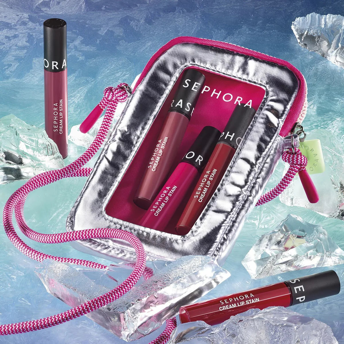 SEPHORA Favorites Limited Edition Moving Lights 5 Cream Lip Stain Set Plus Limited Edition Pouch