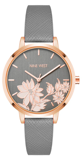 Nine West | Floral Dial Saffiano Strap Watch