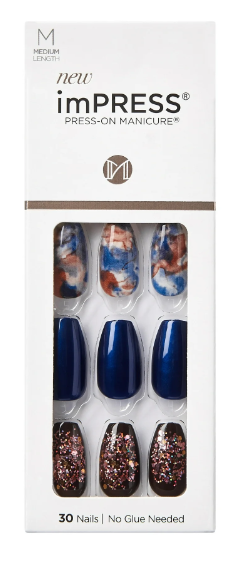 imPRESS | Press-On Nails, Medium Length, ‘Indigo Autumn’, 30 Count