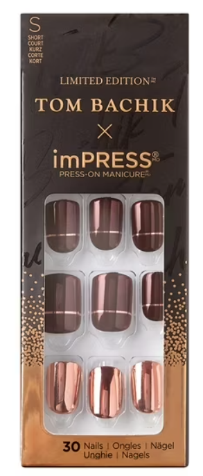KISS | TOM BACHIK x imPRESS  | Short Square Press-On Nails, Red, 30 Pieces