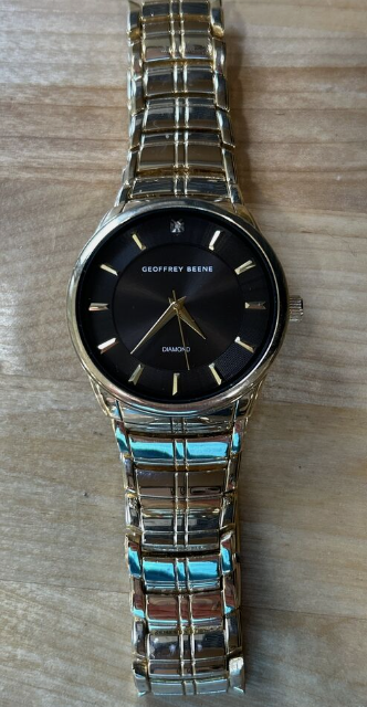 Geoffrey Beene | GB8148GD Diamond Mens Large Dial Watch Gold Tone Needs Battery