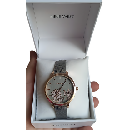 Nine West | Floral Dial Saffiano Strap Watch