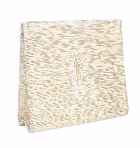 Yves Saint Laurent Beauté White & Gold Cosmetic Clutch Pouch